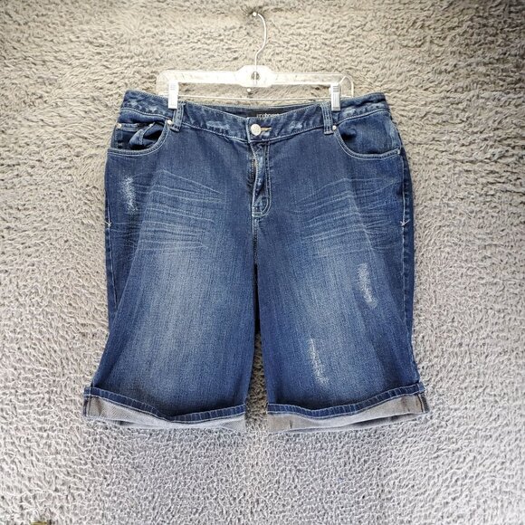 Lane Bryant Shorts Womens 18 Blue Denim Distressed Stretchy Jorts - Picture 1 of 12